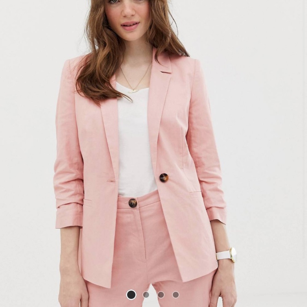 ASOS Design Pink Linen Blazer with Ruched 3/4 Sleeve